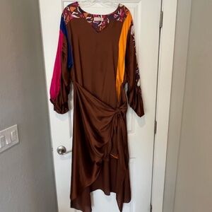 Purificacion Garcia Colorful Pareo High-Low Maxi Dress SzM Festive Resort Flowy